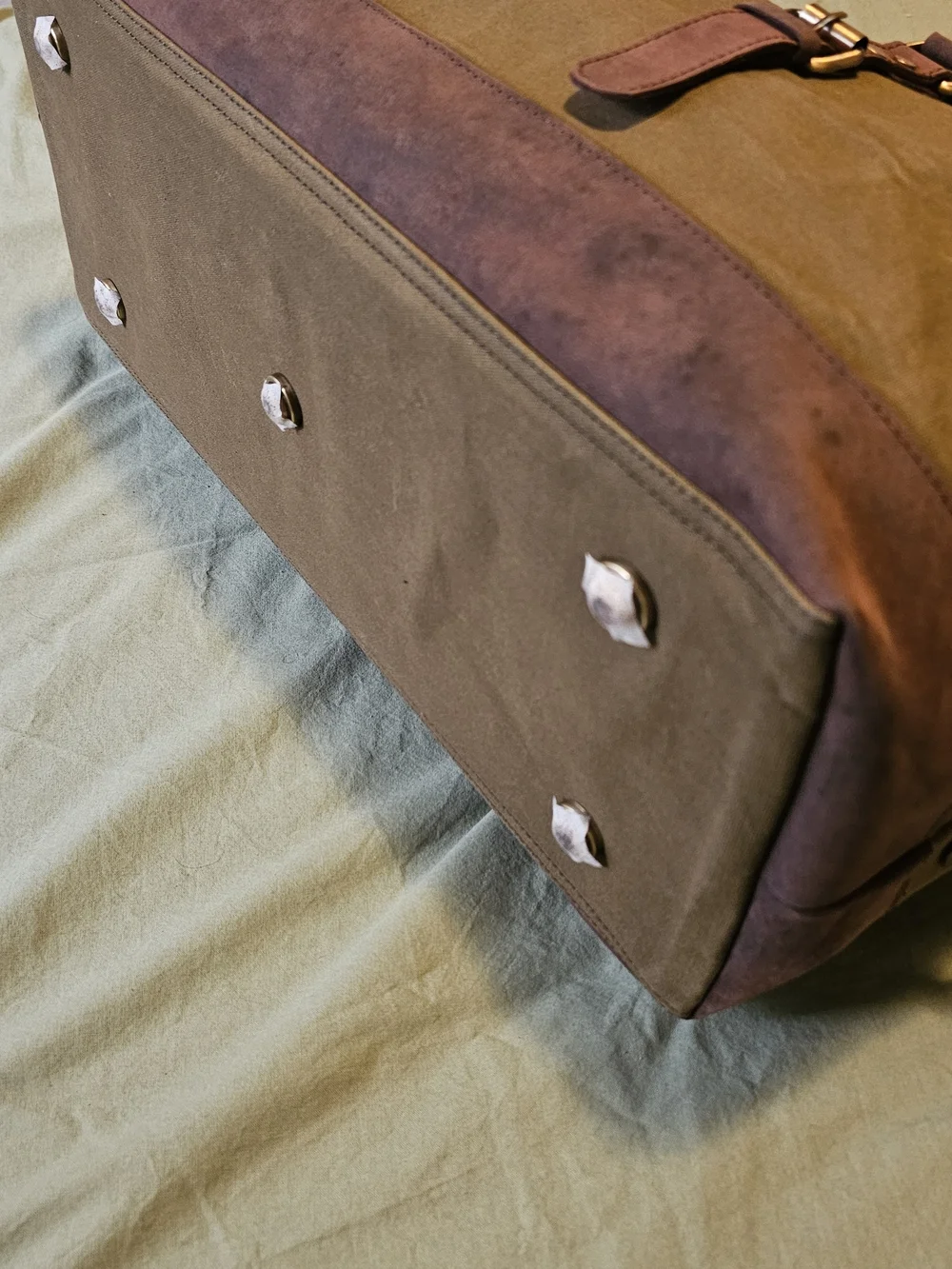 Shoulder Sling Canvas And Leather Duffel - Olive Green with Leather Trim